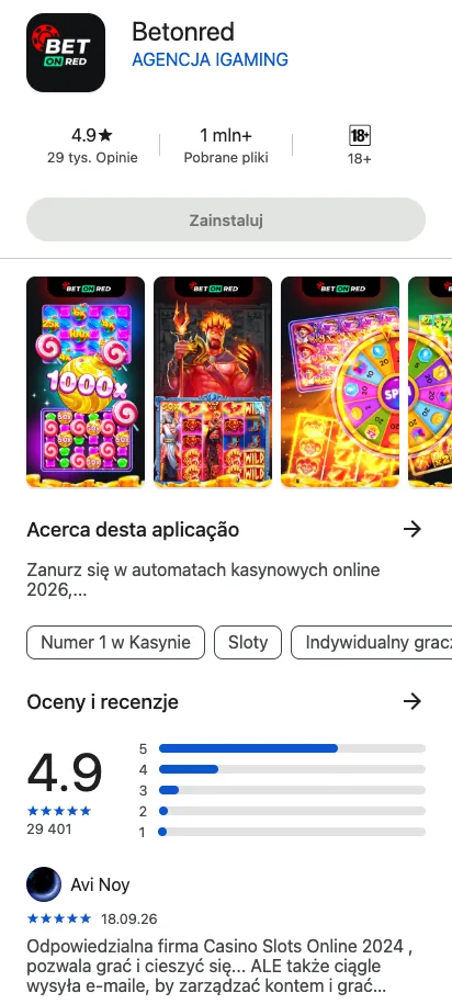 Zrzut ekranu: Strona „aplikacji” w stylu Google Play na domenie kasyna · 02.10.2026 Strona „aplikacji” w stylu Google Play na domenie kasyna · 02.10.2026
